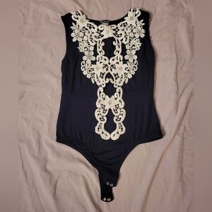 VENUS Black and Cream Lace Bodysuit